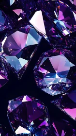 Faceted purple gemstones on dark background in closeup.