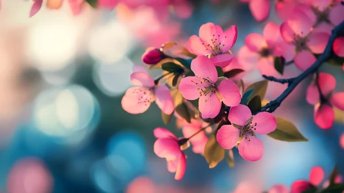 Blossom Reverie: Pink Petals Drift Through Dreamy Light.