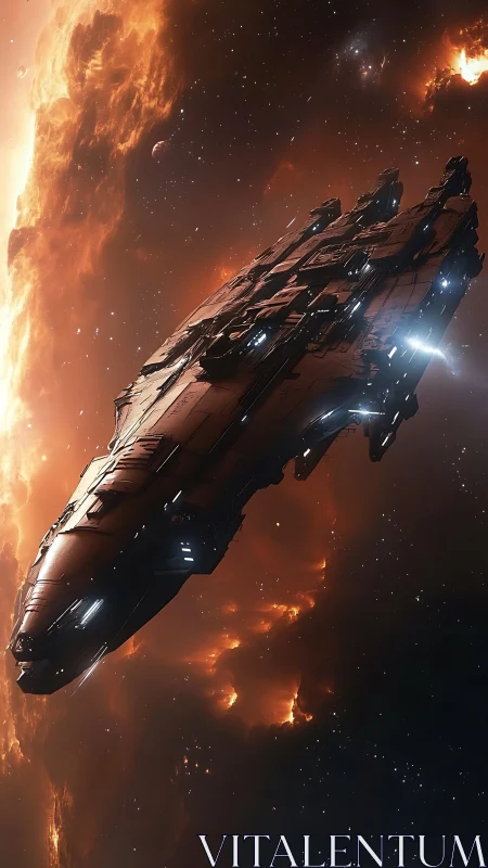 Interstellar dreadnought cruiser near turbulent stellar corona