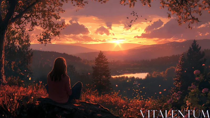 Soft hills inhale sunset light as a quiet dreamer listens