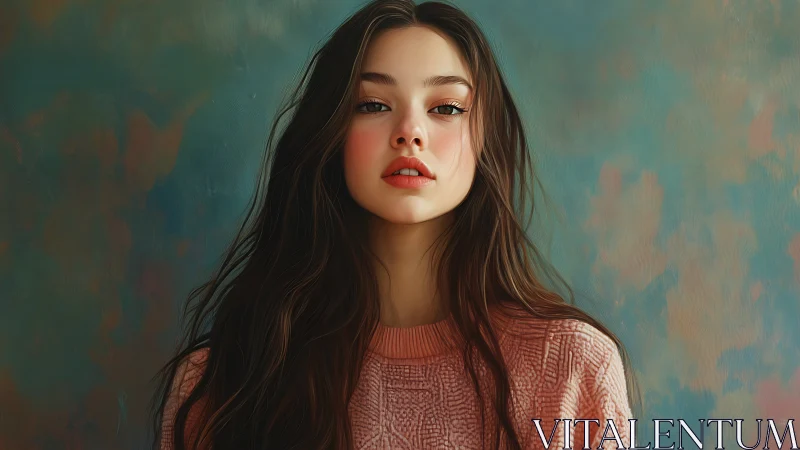 Soft-lit digital portrait of young woman in textured knitwear