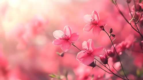 Delicate Pink Blossoms in Soft-Focus Garden Setting.