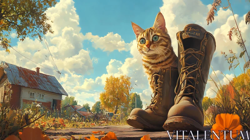 Tabby Guardian Towers Above Autumn Farmstead.