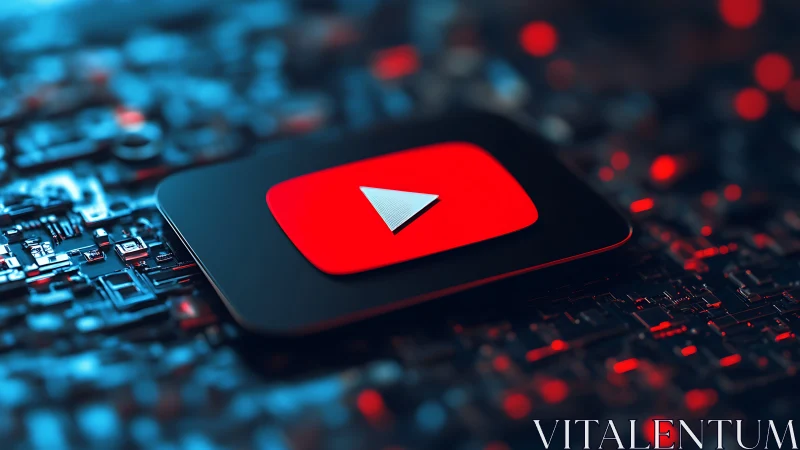 Rectangular media play button rests on defocused circuitry