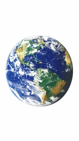 Our blue-green Earth floating gently in bright white space.