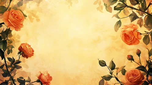 Warm-toned Floral Border Composition with Layered Orange Roses