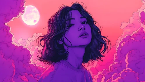 Chromatic portrait against lunar-illuminated nebular clouds.