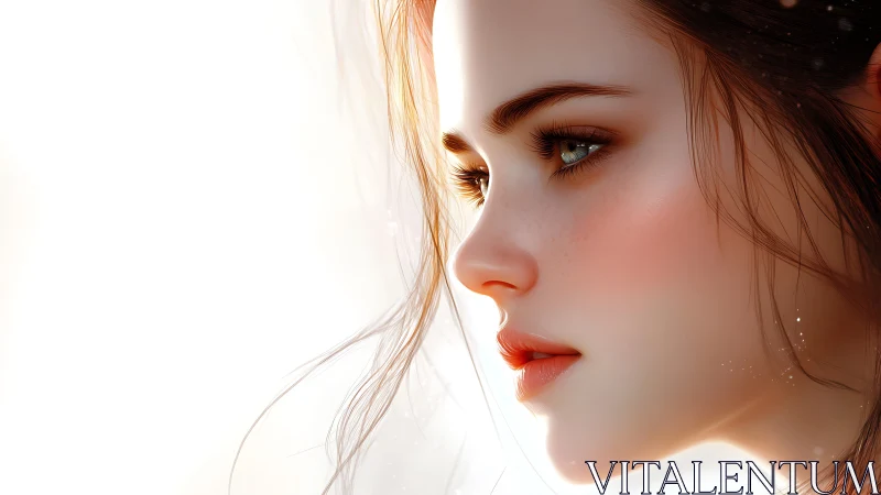 High-key side portrait renders hyper-detailed female facial profile