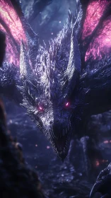 Neon-void dragon lunges from the dark with molten wings.