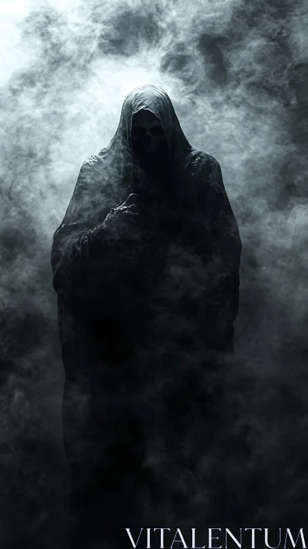 Cloaked shadow figure emerging from swirling ghostly fog.