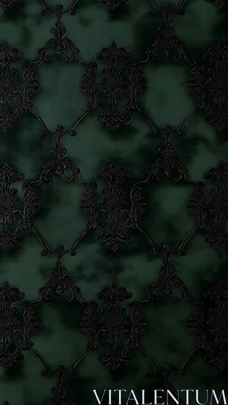 Ornate dark damask tiling with embossed baroque flourishes.