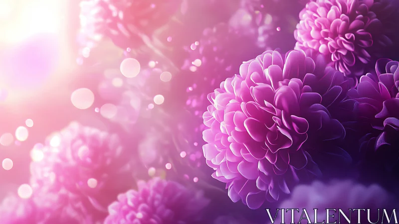 Pink and purple chrysanthemums with bokeh light effects