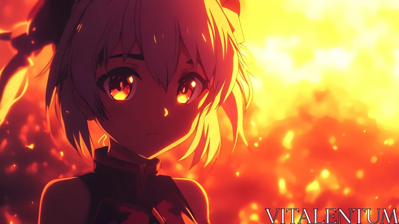 Emberlit girl watches quiet worlds burn behind her