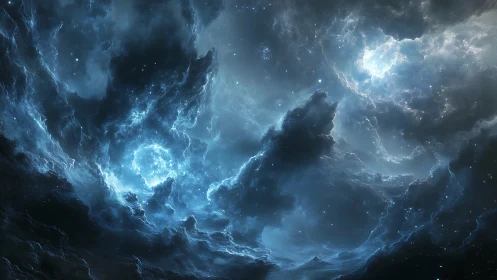 Stellar nebula storm glows within deep cosmic clouds.