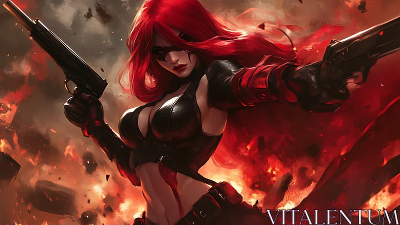 Fiery red‑haired gunslinger cutting through the chaos.