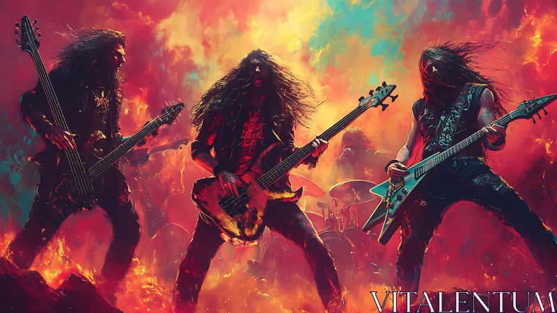 Heavy metal band erupts on a blazing, infernal stage