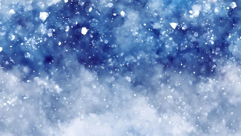 Blue abstract field of falling ice particles and diffuse fog.