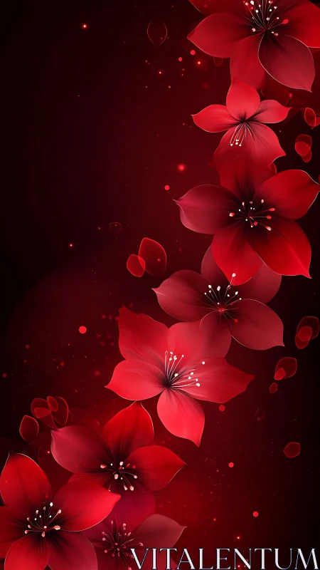 Luminous Red Flowers Against Dark Gradient Background.
