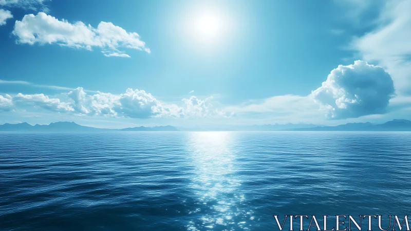 Sunlit blue ocean horizon inviting quiet, peaceful daydreams.