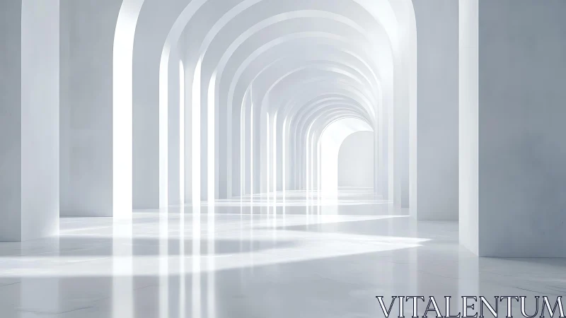 Endless White Corridor with Soaring Arched Architecture.