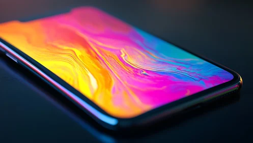 Rendered smartphone with liquid color gradient computational interface display