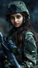 Calmly focused soldier with quiet strength and gentle resolve.