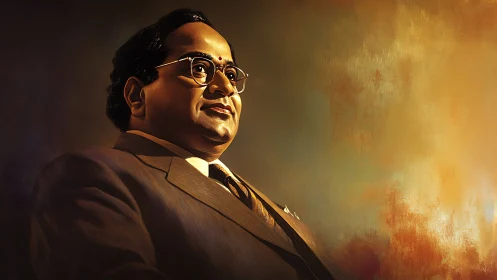 Formal portrait of dignified man in suit under warm light.