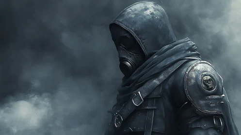 Mysterious hooded wanderer moves through swirling toxic fog