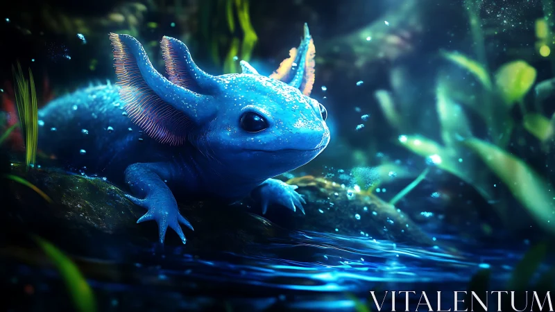 Moonlit lagoon axolotl sprite in luminous blue hush.