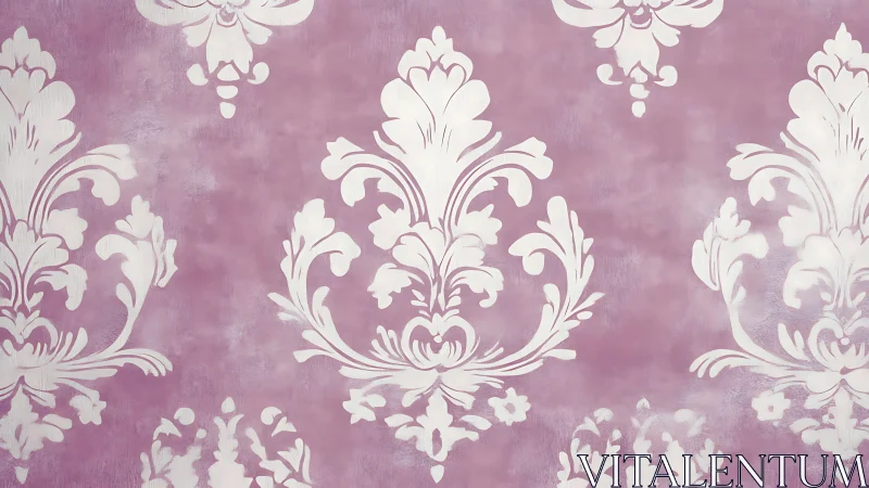 White damask ornamental pattern on muted mauve ground.
