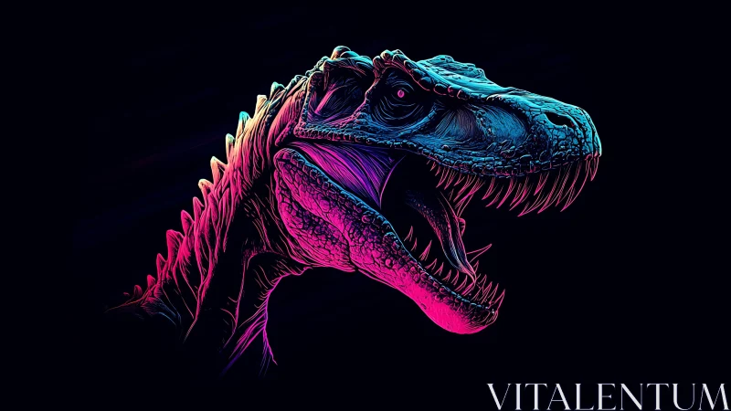 Neon edge-lit theropod profile with chromatic spectral contours.