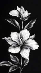 Delicate Ink Blossom: Botanical Grace in Monochrome