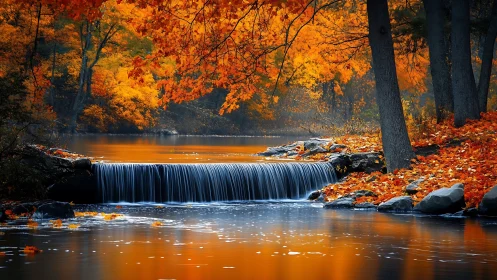 Golden autumn waterfall invites quiet reflection and calm