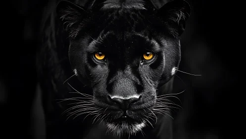 Black Panther's Golden Gaze in Darkness