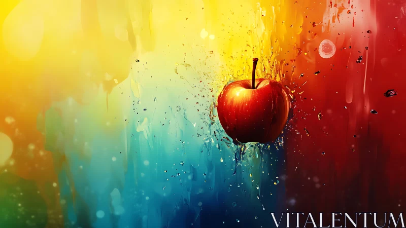 Chromatic splash isolates a hyperreal apple in liquid motion