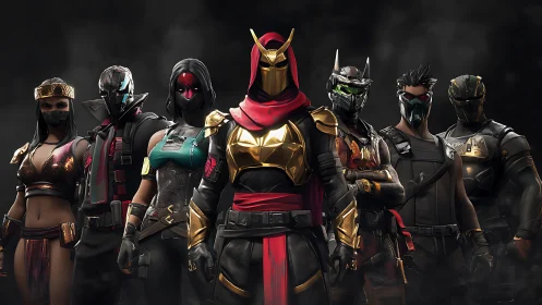 Bold masked heroes gather in a smoky, game-ready lineup.