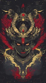 Divine female figure with ornate headdress dominates frame