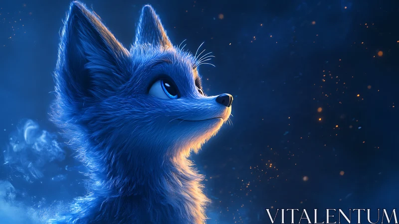 Blue fox character in glowing night environment profile.