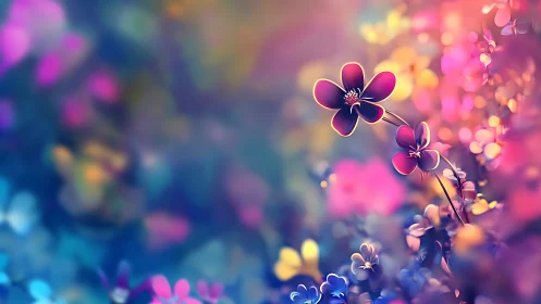 Bokeh Depth Field Rendering With Luminescent Pink Flower Silhouettes