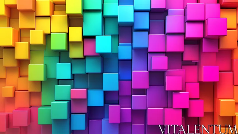 Vibrant rainbow 3D cubes forming abstract geometric wall.