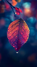 Macro closeup of wet autumn leaf with vivid colors.