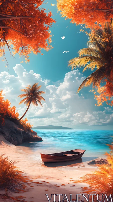 Tropical Paradise Boat Beach Sunset Orange Golden Light