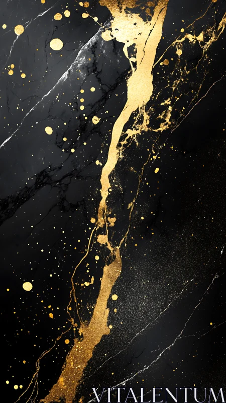 Golden veins sparkle across deep black marble texture