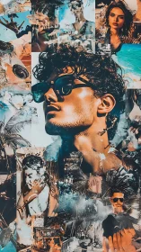 Collaged summer portraits overlay beach scenes and textures
