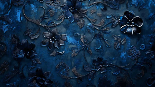 Glistening midnight floral pattern with softly sculpted blooms.