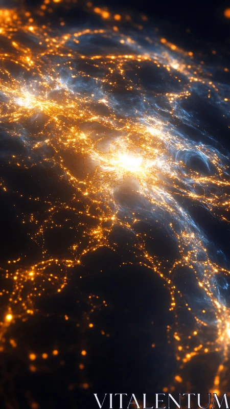 Cosmic-scale luminous filaments and clustered light regions.