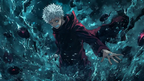 Stormbound sorcerer hurls cursed energy through dark waters.