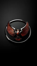 Sleek chrome and ember-red phoenix emblem in soft shadowed glow.