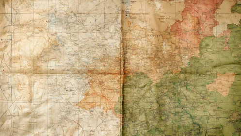 Weathered political map with aged cartographic patina effect.