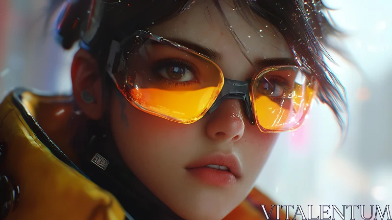 Neon-lit cyber youth with reflective amber visor portrait.